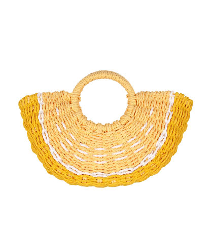 Lemon Linda Paper Straw Basket Bag